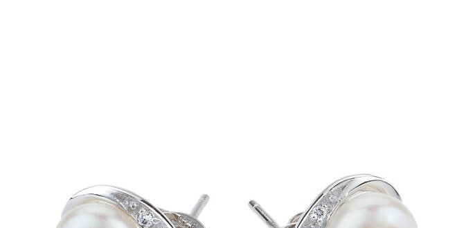 Dámske biele perlové náušnice Orchira so zirkónmi