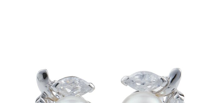 Dámske biele perlové náušnice Orchira s lístočkami