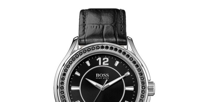 Dámske strieborné hodinky s čiernymi kryštálikmi Hugo Boss Orange