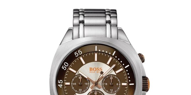 Pánske strieborno-hnedé analógové hodinky s chronografom Hugo Boss Orange