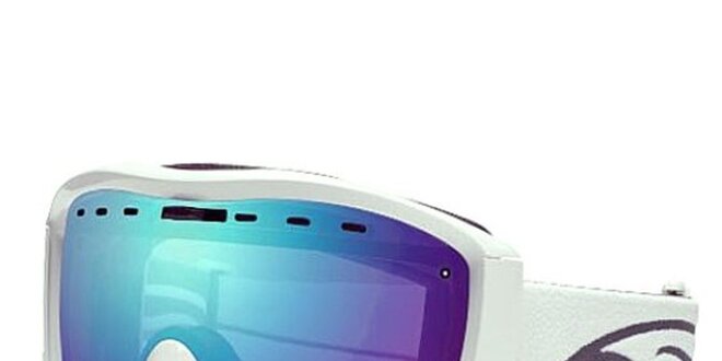 Biele lyžiarske okuliare Smith Optics s modrými duhovými sklíčkami