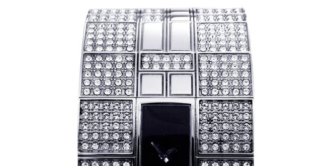 Dámske strieborno-čierne hodinky zdobené kamienkami Dolce&Gabbana