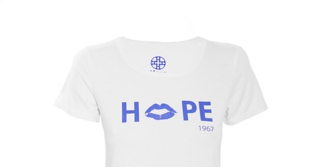 Dámske biele tričko Hope s modrou potlačou