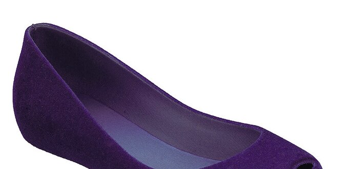 Dámske fialové baleríny Malissa s otvorenou špičkou a semišovou úpravou