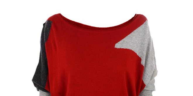 Dámsky šedo-červený sveter s angorou Emoi