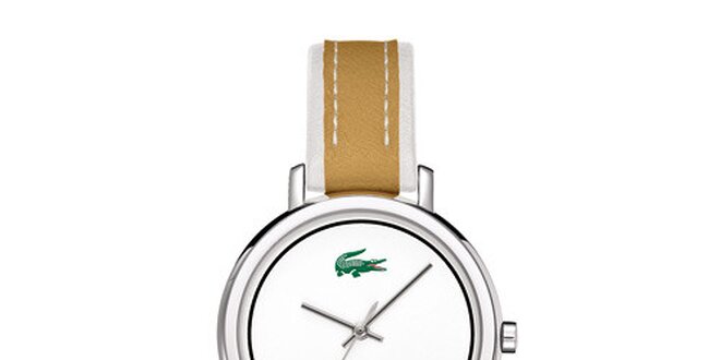 Dámske strieborné hodinky Lacoste s béžovým remienkom