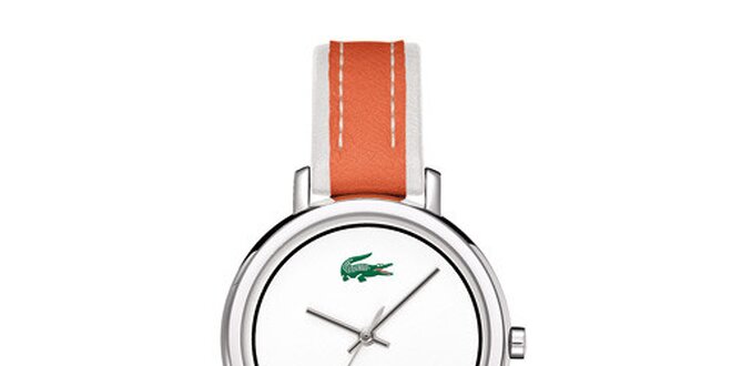 Dámske strieborné hodinky Lacoste s oranžovým remienkom