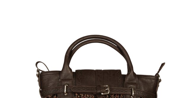 Dámska hnedá kabelka so vzorovanou látkou Sisley