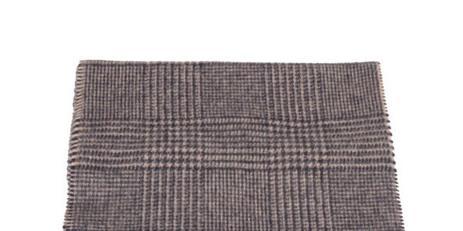 Béžovo-šedý kockovaný šál s kohúťou stopou Pierre Cardin