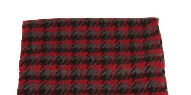 Červeno-čierno-šedý šál so vzorom kohútej stopy Pierre Cardin
