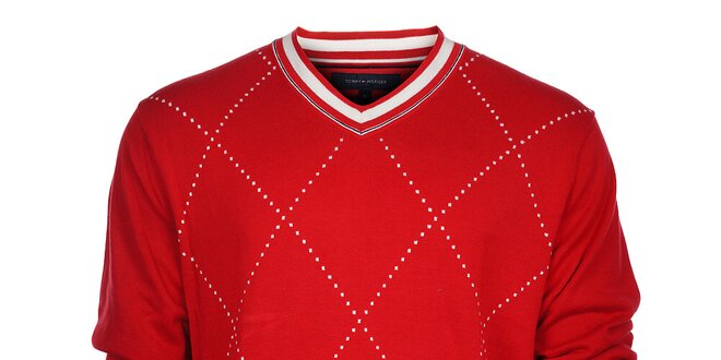 Pánsky červený károvaný sveter Tommy Hilfiger