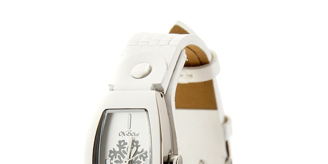 Dámske ocelové hodinky Oxbow s bielym koženým remienkom