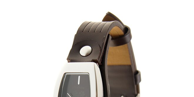 Dámske ocelové hodinky Oxbow s tmavo hnedým koženým remienkom