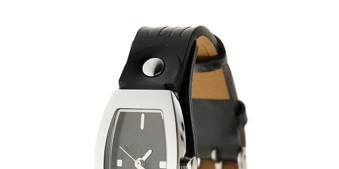 Dámske ocelové hodinky Oxbow s čiernym koženým remienkom