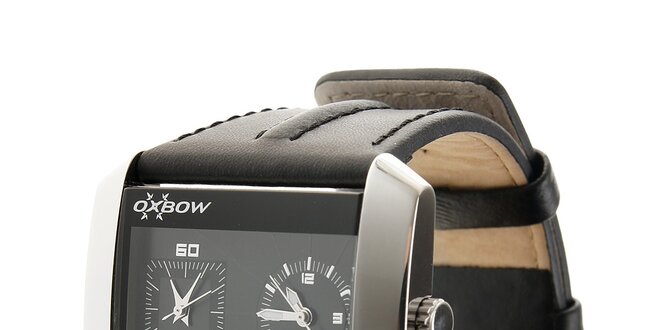 Pánske oceľové hodinky Oxbow s čiernym koženým remienkom