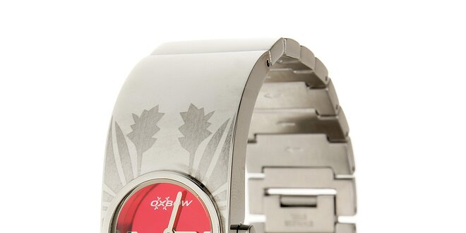 Dámske ocelové hodinky Oxbow s červeným ciferníkom
