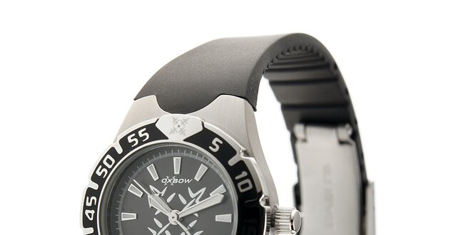 Dámske ocelové hodinky Oxbow s čiernym pryžovým remienkom