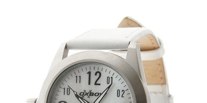 Dámske oceľové hodinky Oxbow s bielym koženým remienkom
