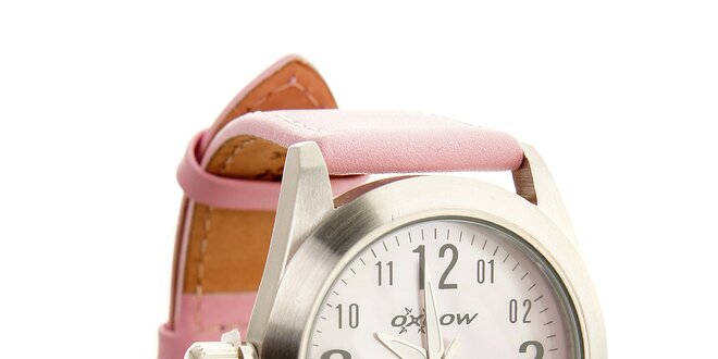 Dámske ocelové hodinky Oxbow s ružovým koženým remienkom