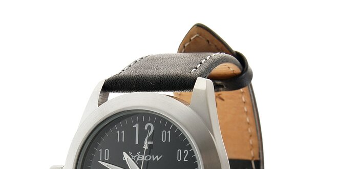 Ocelové hodinky Oxbow s čiernym koženým remienkom