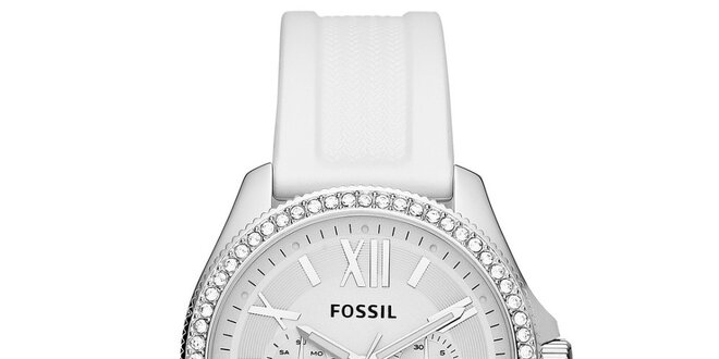 Dámske strieborné hodinky s bielym ciferníkom Fossil