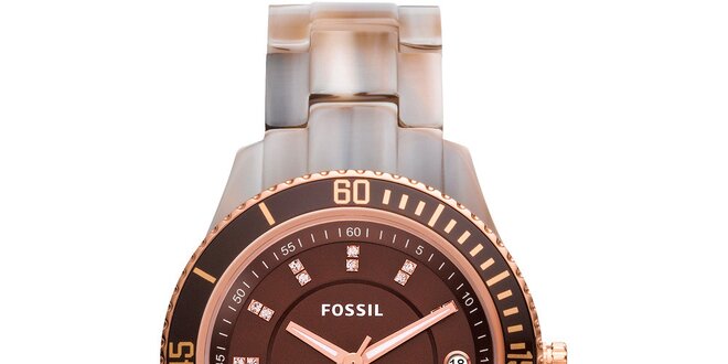 Dámske hnedé hodinky so zirkónmi Fossil