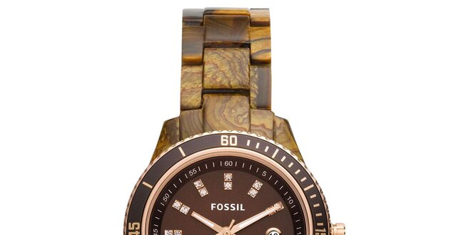 Dámske jantarovo-hnedé hodinky so zirkónmi Fossil