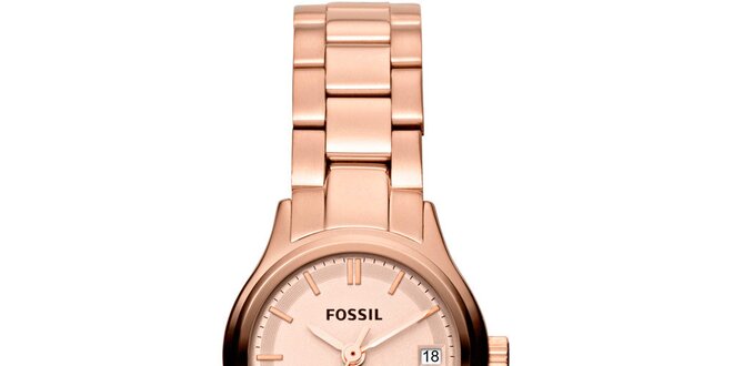 Dámske ružovo tónované pozlátené hodinky Fossil