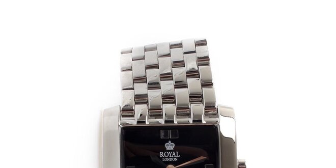 Dámske oceľové hodinky Royal London so štvorcovým čiernym ciferníkom