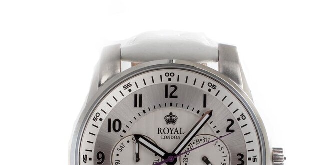 Dámske biele oceľové hodinky Royal London so strieborno-bielym ciferníkom