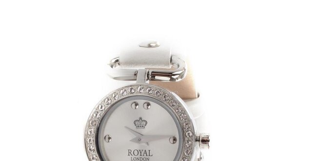 Dámske biele náramkové hodinky Royal London s kamienkami