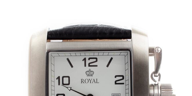 Oceľové hranaté hodinky s koženým remienkom Royal London