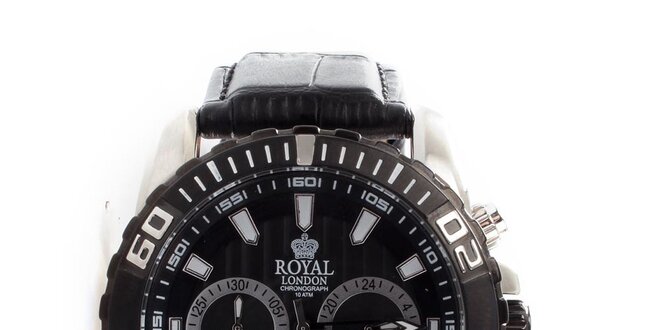 Pánske čierne hodinky Royal London s koženým remienkom