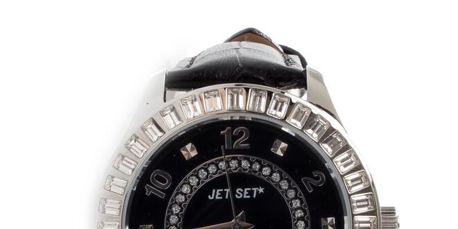Dámske analógové hodinky Jet Set s kryštálmi s koženým remienkom