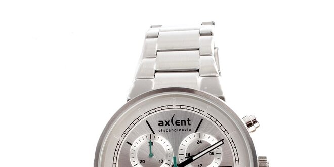 Pánske strieborné hodinky so zelenými detailmi Axcent