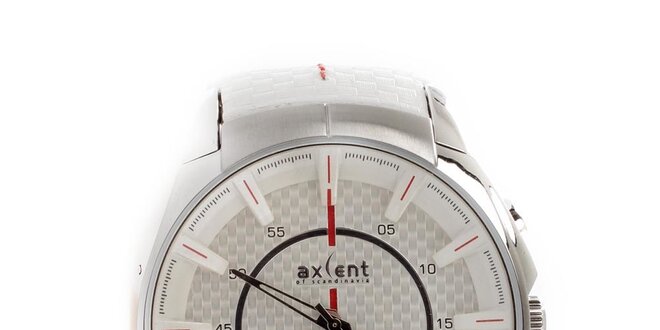 Pánske strieborné hodinky s bielym remienkom Axcent