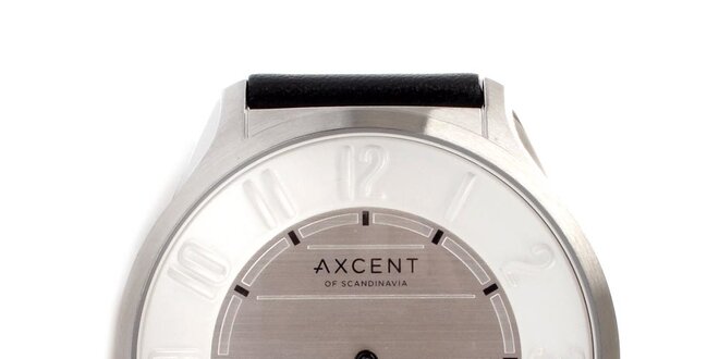 Pánske strieborné hodinky s čiernym remienkom Axcent