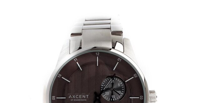 Pánske strieborné hodinky s hnedým ciferníkom Axcent