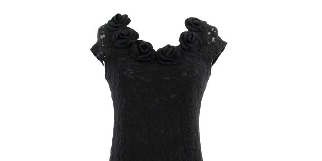 Dámske čierne čipkované šaty s ružami Yumi