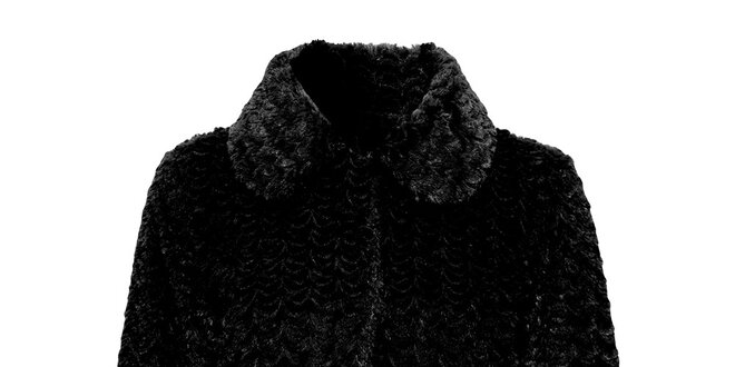 Dámsky čierny kabát s umelou kožušinkou Yumi