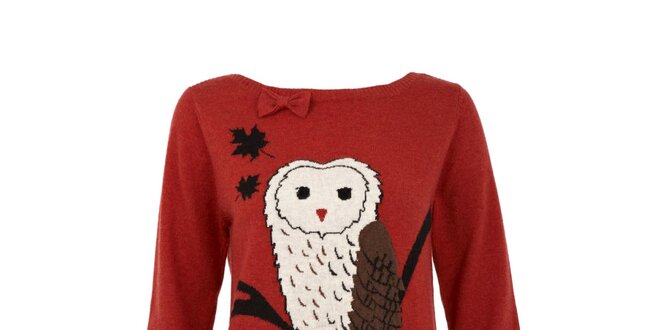 Dámsky červený sveter so sovou Yumi