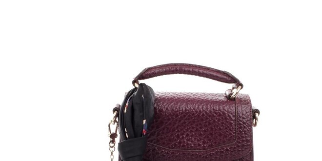 Dámska vínová kožená kabelka so šatkou DKNY