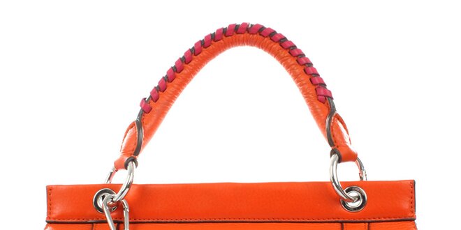 Dámska oranžovo-ružová kožená kabelka so zámčekom DKNY