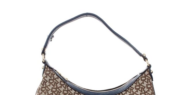 Dámska hnedo-béžová kabelka s monogramom a modrými detailmi DKNY
