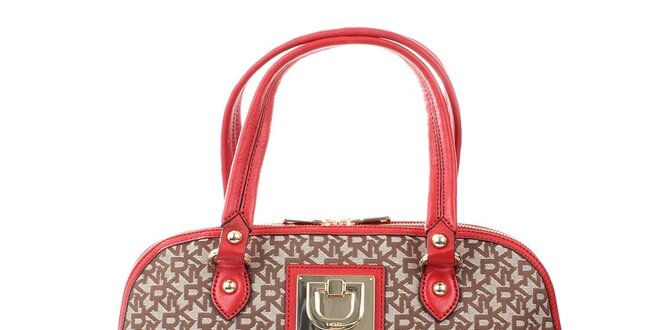 Dámska červeno-hnedá kabelka so zlatou ozdobou DKNY