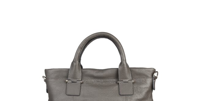 Dámska šedá kožená kabelka s popruhom Made in Italia