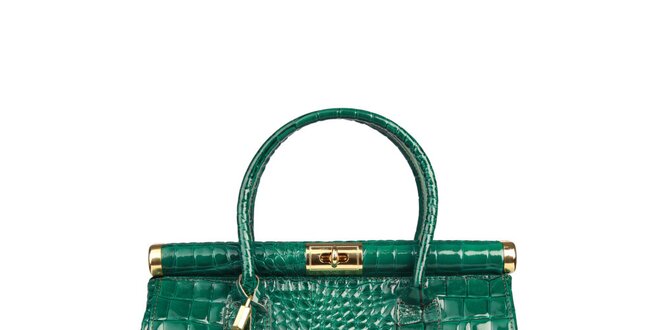 Dámska lakovaná zelená kabelka s krokodílim vzorom Made in Italia