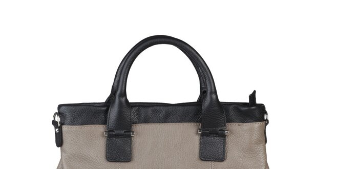 Dámska šedo-hnedá kabelka s čiernym lemom Made in Italia