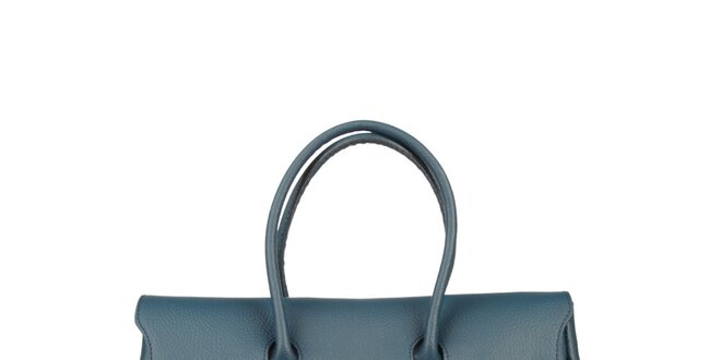 Dámska petrolejovo modrá kožená kabelka Made in Italia