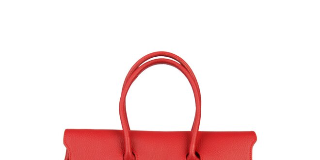 Dámska žiarivo červená kožená kabelka Made in Italia